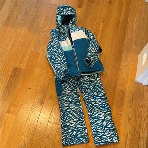 Teal and White Patterned Ski Suit